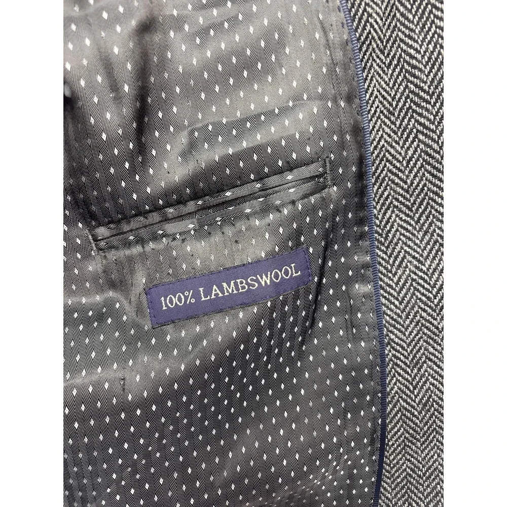 Adolfo 40S Gray Black Herringbone Tweed Lambswool Blazer Jacket Sport Suit Coat